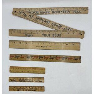 Lot of 6 Vintage Wood Rulers 6" 12” 36” Eyesaver Westcott Marshall Harlou Dow